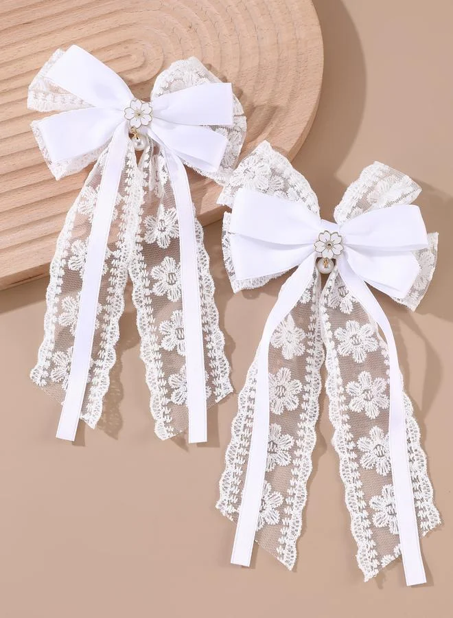 تايك تو طقم مشابك شعر بفيونكة دانتيل قطعتين