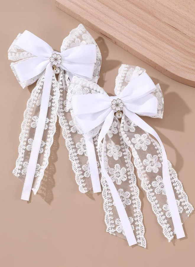 تايك تو طقم مشابك شعر بفيونكة دانتيل قطعتين