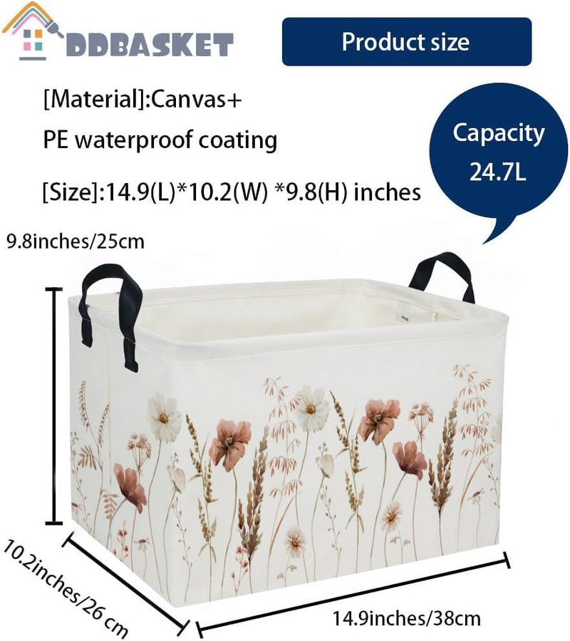 DDBASKET Rectangular Kids Baskets Flower Basket Kids Storage Bins Girls Basket Cute Storage Bin Organizer Box Room Decor for Home(Ink wash flower) - Image 2