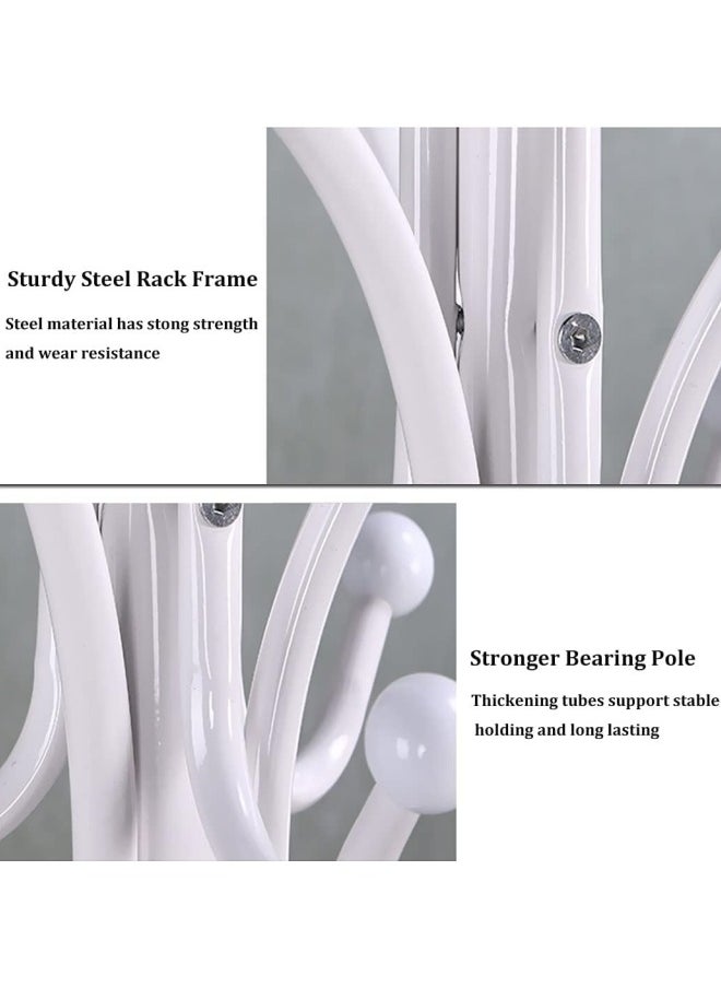 GGEROU Metal Coat Rack Stand with Natural Marble Base, Tree Coat Rack Stand, Free Standing Hall Tree with 12 Hooks for Hanging Scarf, Bag, Jacket, Home Entry-way Hat Hanger Organizer(White)  - Image 2
