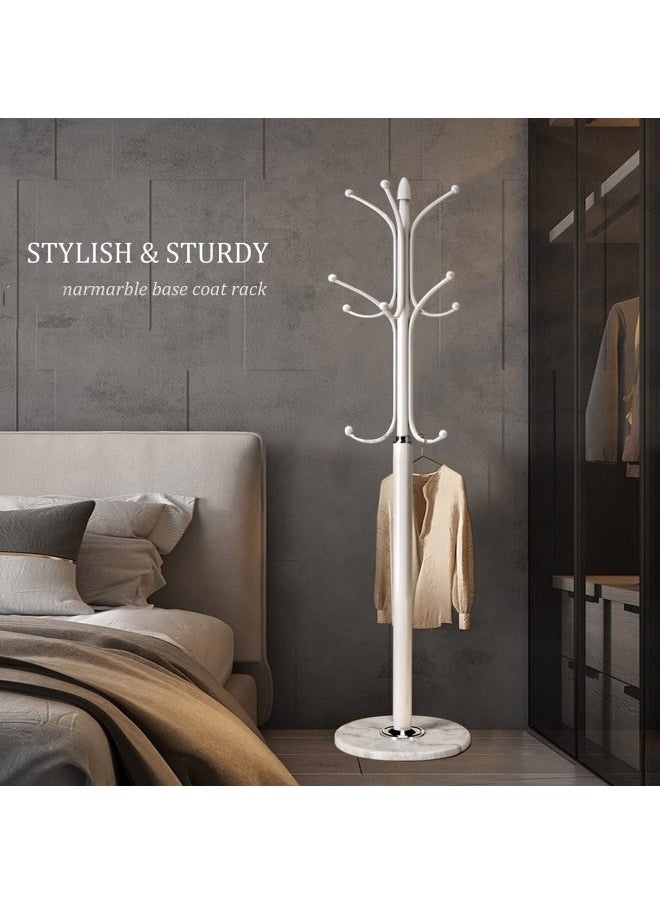 GGEROU Metal Coat Rack Stand with Natural Marble Base, Tree Coat Rack Stand, Free Standing Hall Tree with 12 Hooks for Hanging Scarf, Bag, Jacket, Home Entry-way Hat Hanger Organizer(White)  - Image 5