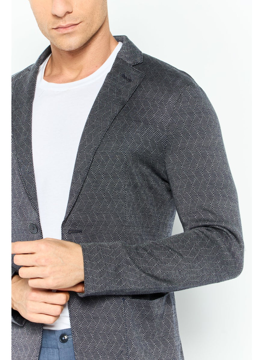 EMPORIO ARMANI Men Regular Fit Abstract Formal Blazer, Charcoal  - Image 2