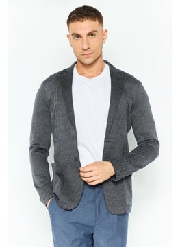 EMPORIO ARMANI Men Regular Fit Abstract Formal Blazer, Charcoal  - Image 1