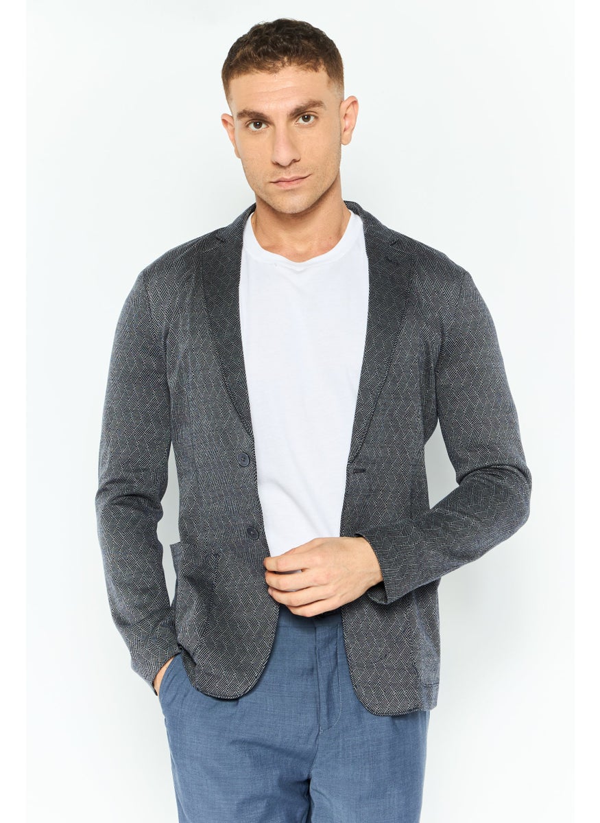 EMPORIO ARMANI Men Regular Fit Abstract Formal Blazer, Charcoal  - Image 1