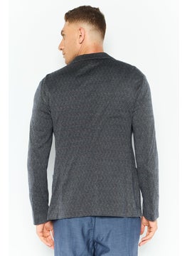 EMPORIO ARMANI Men Regular Fit Abstract Formal Blazer, Charcoal  - Image 3