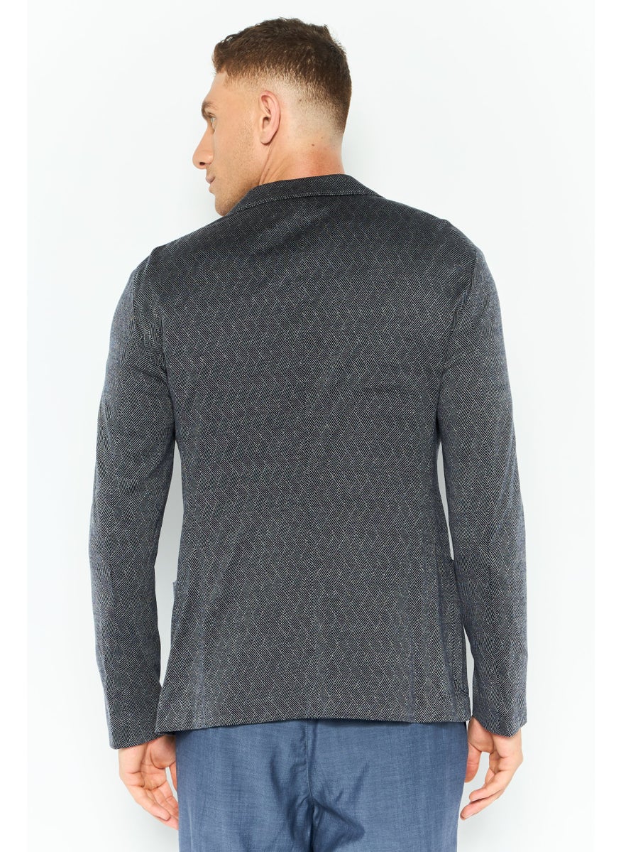 EMPORIO ARMANI Men Regular Fit Abstract Formal Blazer, Charcoal  - Image 3