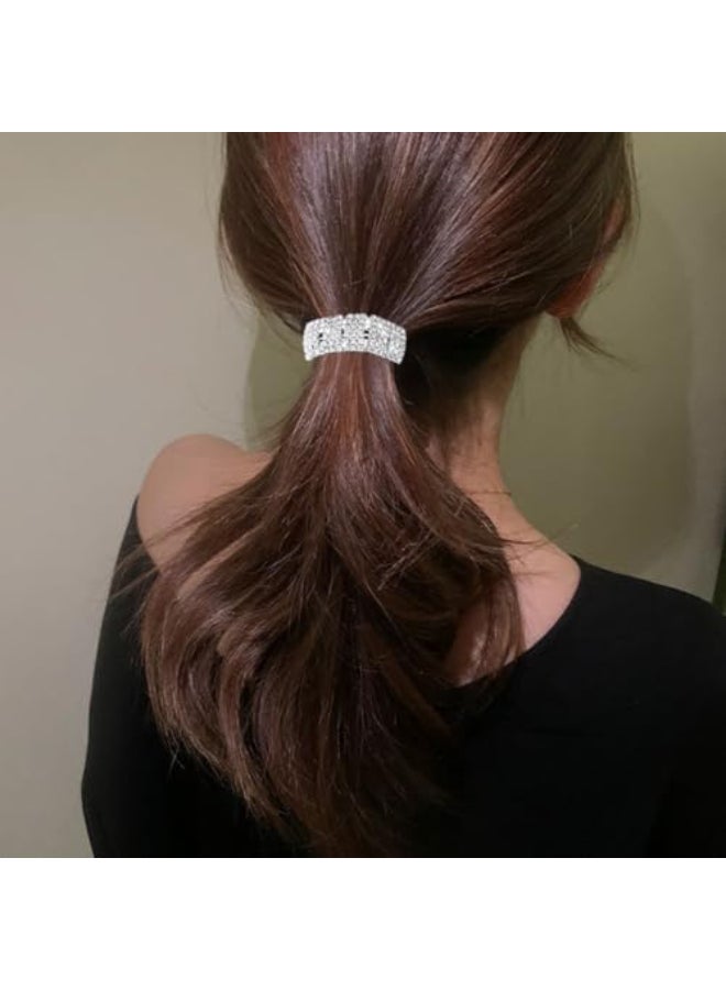 Xiwstar 2Pcs SilverGold Rhinestone Hair Ties Bands Ponytail Holder Headbands Hair Accessories for Women Girls - Image 4