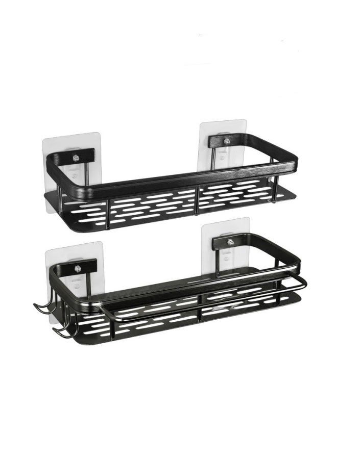 MIXDE 2-Piece No Drilling Stainless Steel Bathroom Shower Shelf Floating Shelves with Hooks Black  - Image 2