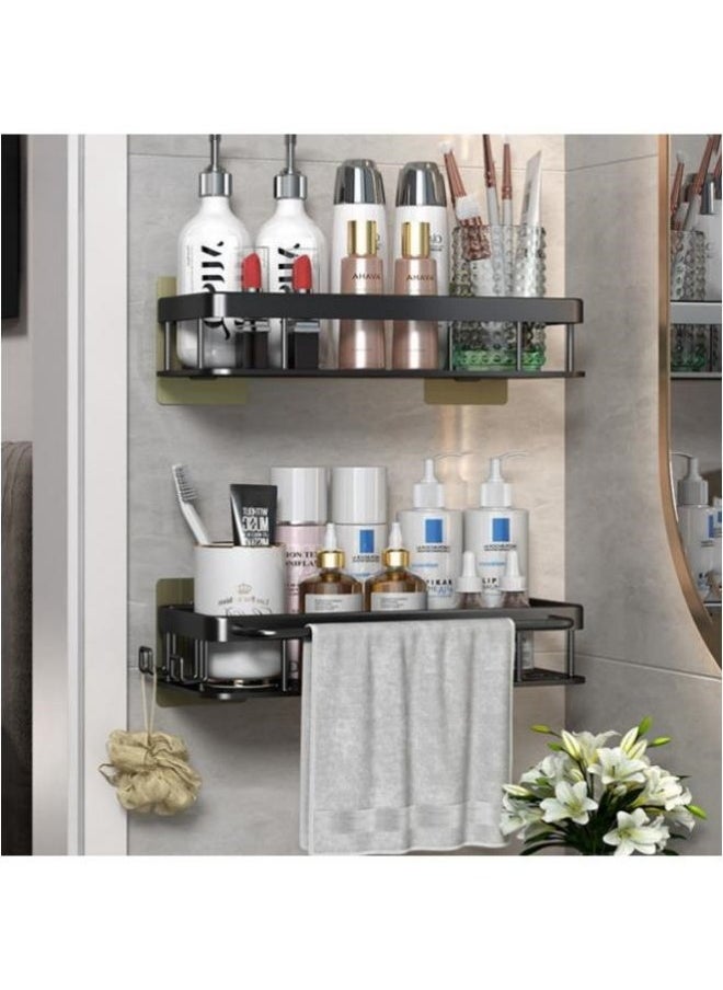 MIXDE 2-Piece No Drilling Stainless Steel Bathroom Shower Shelf Floating Shelves with Hooks Black  - Image 1