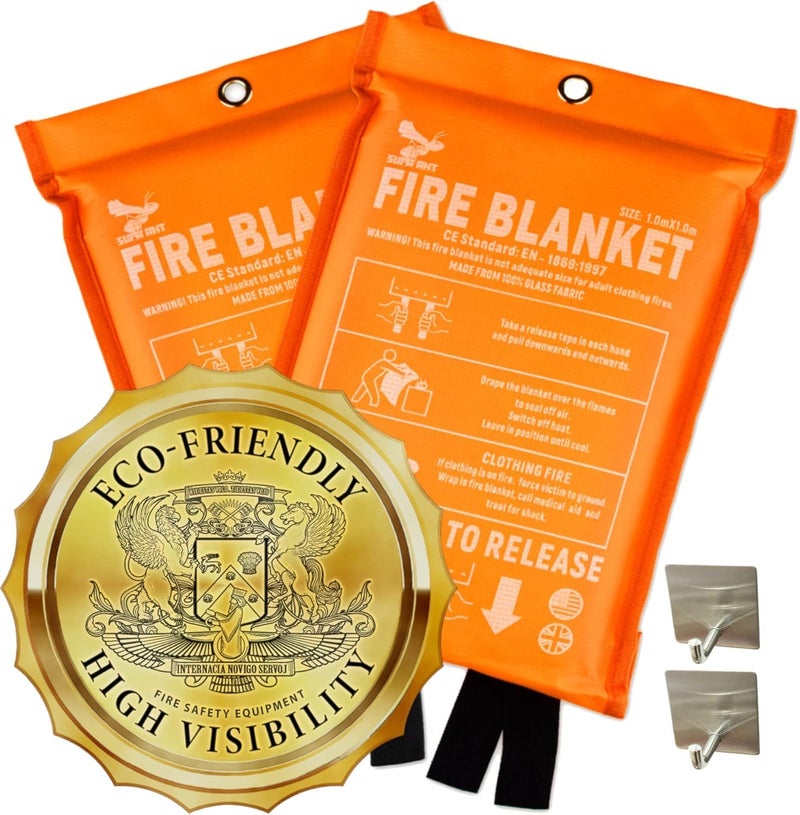 Supa Ant Emergency Fire Blanket for Home and Kitchen - 2 Pack 1500F High Visibility (Glow in The Dark) Smother Kitchen Fire Blanket - CE Certified Hero Fire Blankets Emergency for Home (40in) - Image 1