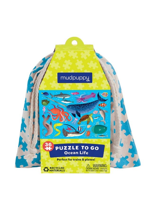 Mudpuppy Ocean Life Puzzle To Go 36 Pieces 12 X 9” Great For Kids Age 3+ Packaged In Travel Friendly Drawstring Fabric Pouch Perfect For Airplanes Cars Trains 073536334X Multicolor 