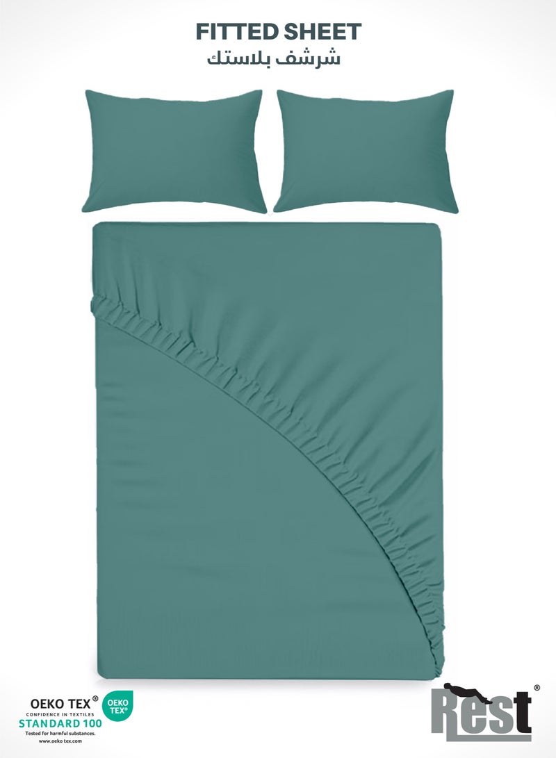 ريست REST 3-Piece Teal Plush 180x200+30cm Fitted Bedsheet Set Includes 1 Deep Pocket Fitted Bedsheet and 2 Pillow Covers, Breathable and Machine Washable - Image 1