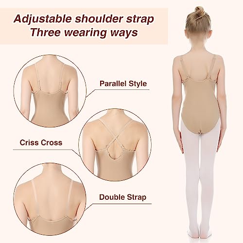 iMucci Girls Nude Leotard Seamless Camisole Leotard Undergarment with Adjustable Clear Strap - Image 3