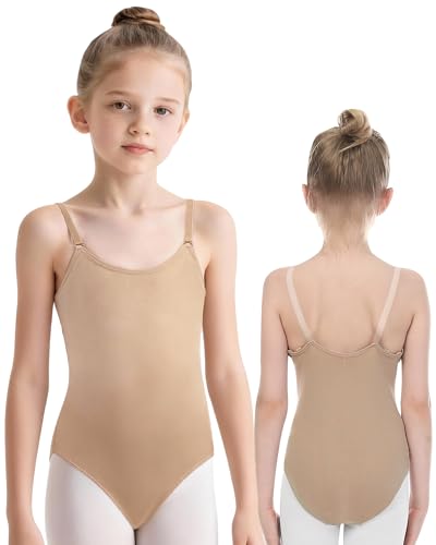 iMucci Girls Nude Leotard Seamless Camisole Leotard Undergarment with Adjustable Clear Strap - Image 1