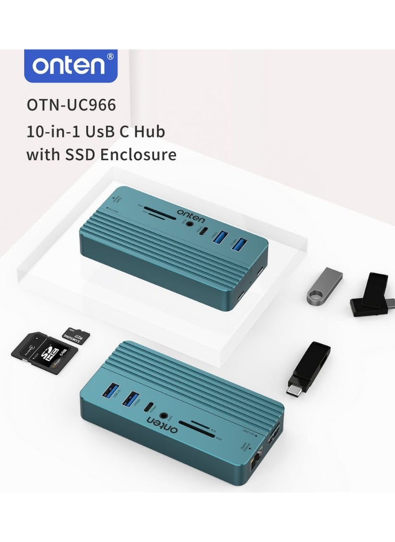 onten onten OTN-UC966 10 Ports USB-C M.2 Solid State Drive Box Expansion Dock (4K60Hz HDMI, Gigabit RJ45, USB3.2 Gen2, USB-C 10 Gbps, USB3.2 Gen1, SD3.0, TF3.0, 3.5mm Jack, USB-C PD100W, M.2 SSD Enclosure)  - Image 4