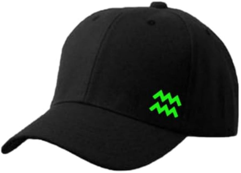 Black Cap with Aquarius zodiac Lemon Green Color Logo