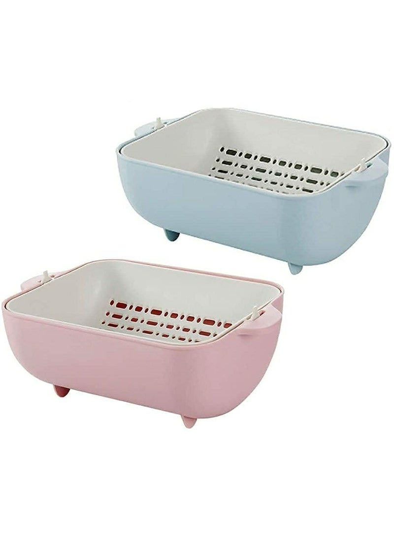 PURCHASE PLUSE PURCHASE PLUSE Plastic Washing Vegetables and Fruit Draining Basket Strainer Kitchen Food StrainerColander Double Layer Drain Baskets  - Image 1