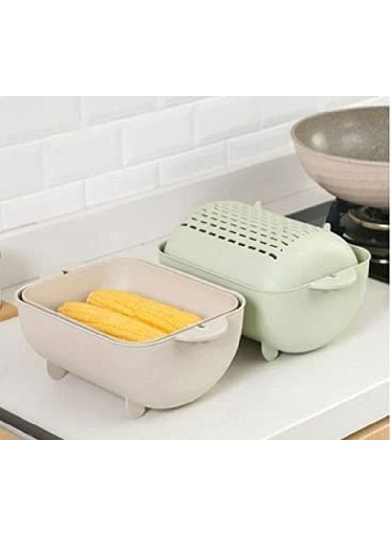 PURCHASE PLUSE PURCHASE PLUSE Plastic Washing Vegetables and Fruit Draining Basket Strainer Kitchen Food StrainerColander Double Layer Drain Baskets  - Image 3