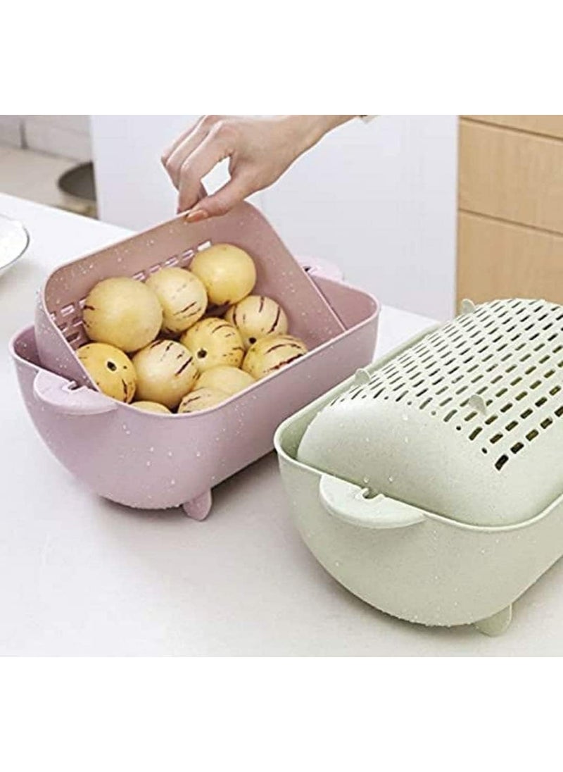 PURCHASE PLUSE PURCHASE PLUSE Plastic Washing Vegetables and Fruit Draining Basket Strainer Kitchen Food StrainerColander Double Layer Drain Baskets  - Image 2