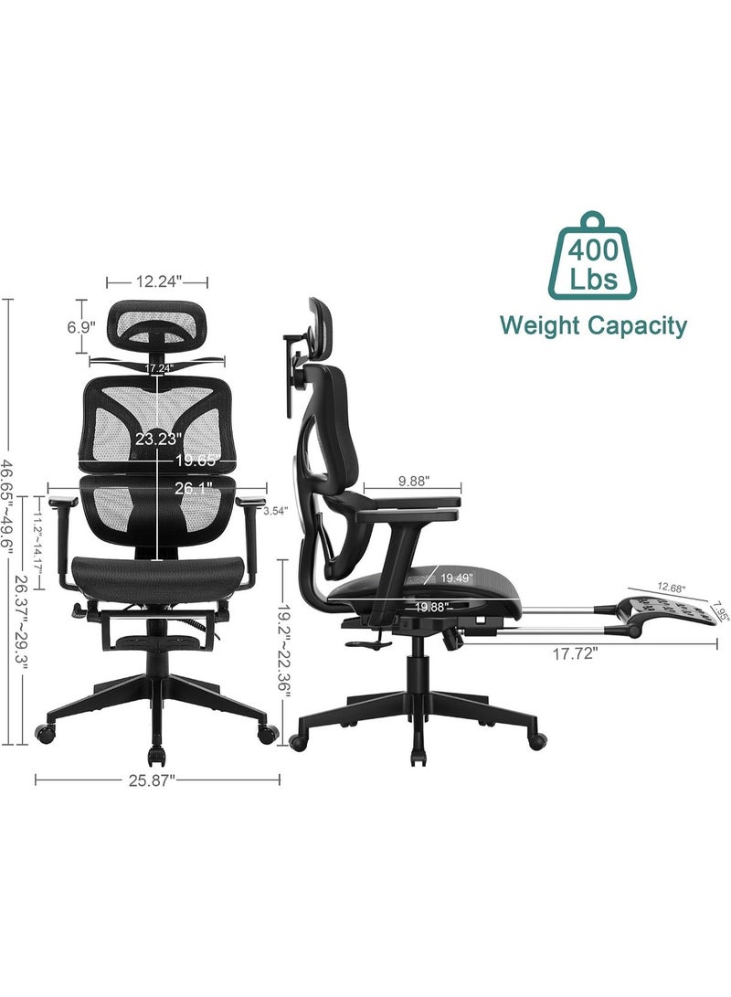 Ergonomic high-back medical office chair with retractable leg rests, 3D armrests, and back support for computer use and work. - Image 2