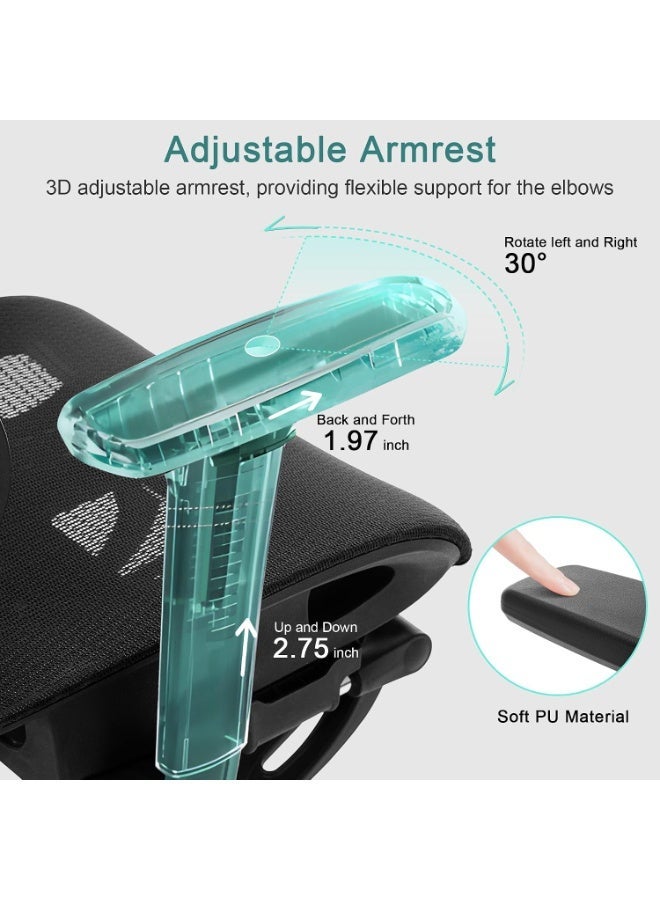 Ergonomic high-back medical office chair with retractable leg rests, 3D armrests, and back support for computer use and work. - Image 5