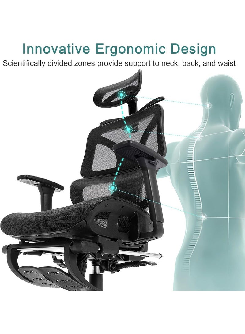 Ergonomic high-back medical office chair with retractable leg rests, 3D armrests, and back support for computer use and work. - Image 4