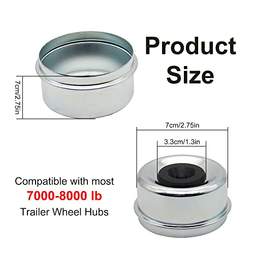 SUNCARACCL 2.75 inch Trailer Hub Bearing Dust Caps, 4PCS Trailer Axle Grease Cap with 4 Rubber Plugs Trailer Wheel Hub Bearing Grease Cover for 7000 to 8000 lb Dexter EZ Lube Trailer Boat Camper RV - Image 2