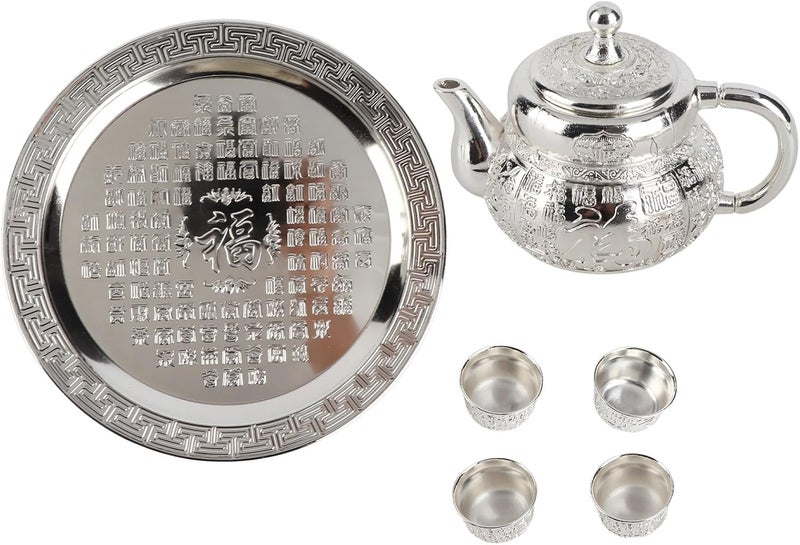 Retro Teapot Set, Vintage Coffee Pot Set, Exquisitely Carved with Smoother Lines, Zinc Alloy Turkish Coffee Pot Set with Tray and Cups for Tea Whiskey Gifts - Image 3