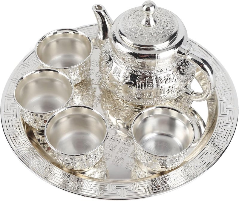 Retro Teapot Set, Vintage Coffee Pot Set, Exquisitely Carved with Smoother Lines, Zinc Alloy Turkish Coffee Pot Set with Tray and Cups for Tea Whiskey Gifts - Image 4