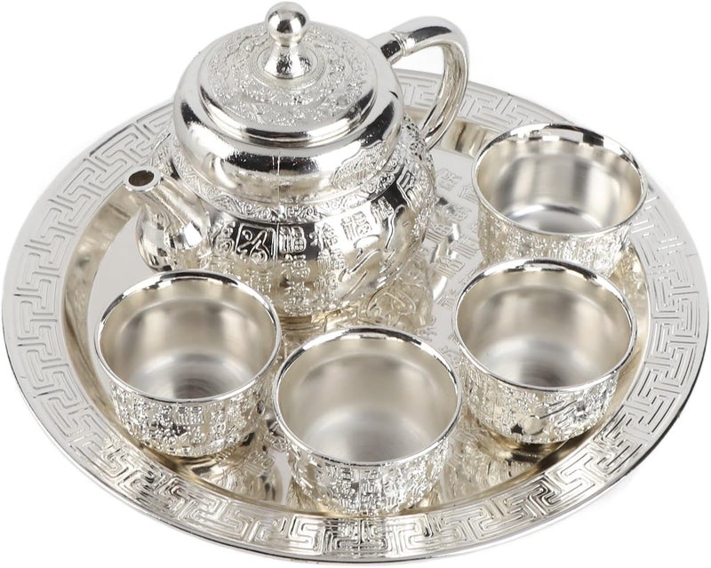 Retro Teapot Set, Vintage Coffee Pot Set, Exquisitely Carved with Smoother Lines, Zinc Alloy Turkish Coffee Pot Set with Tray and Cups for Tea Whiskey Gifts - Image 5