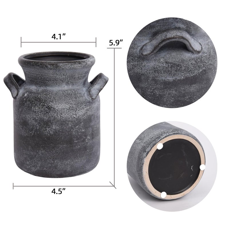 Quoowiit Ceramic Rustic Farmhouse Vase مزهرية زخرفة زخرفية ديكور المنزل ديكور الجرف المثالي ديكور الأسود بوهو مزهرية لغرفة المعيش - Image 5