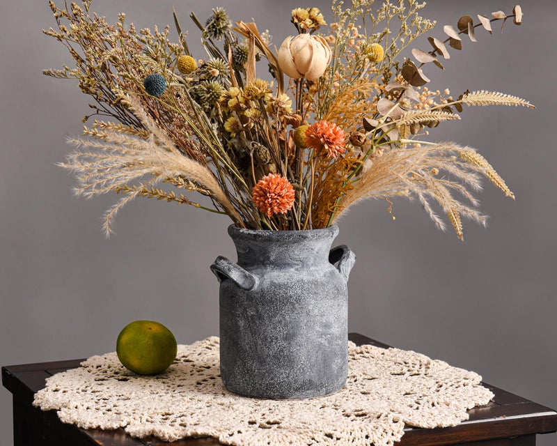 Quoowiit Ceramic Rustic Farmhouse Vase مزهرية زخرفة زخرفية ديكور المنزل ديكور الجرف المثالي ديكور الأسود بوهو مزهرية لغرفة المعيش - Image 3