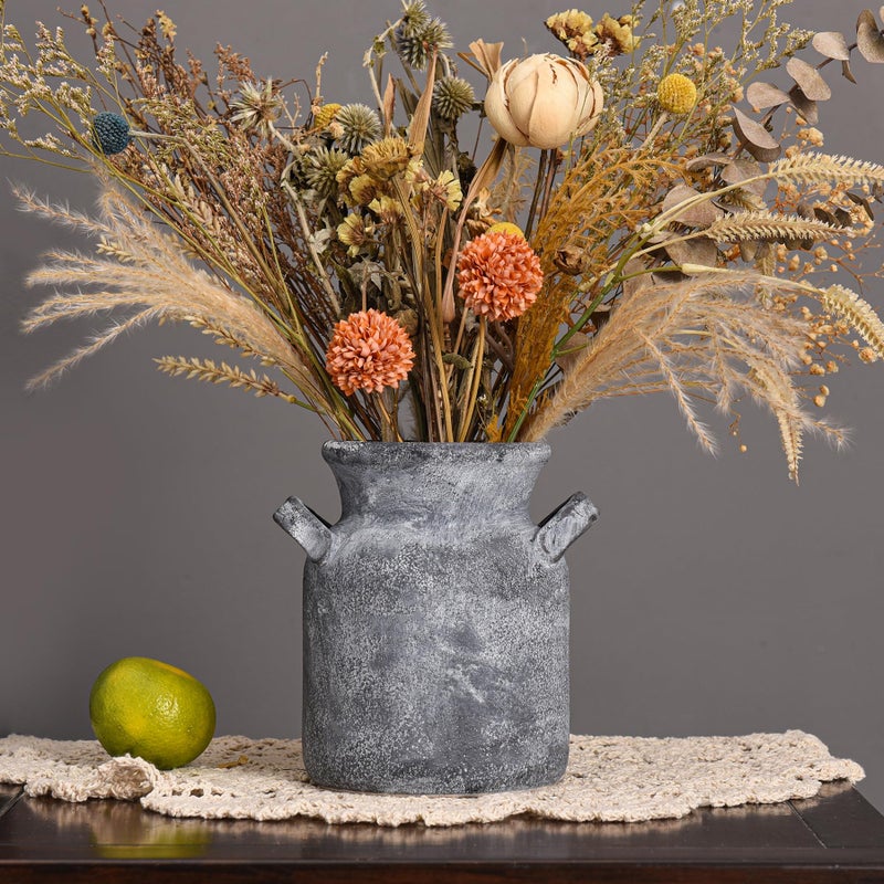 Quoowiit Ceramic Rustic Farmhouse Vase مزهرية زخرفة زخرفية ديكور المنزل ديكور الجرف المثالي ديكور الأسود بوهو مزهرية لغرفة المعيش - Image 1