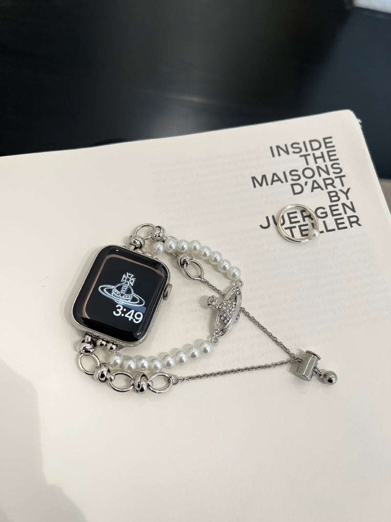Saturn Pearl Bracelet Strap Suitable For Apple Iwatch987Se Watch Strap Huawei Gt5 Watch Chain Xiaomi - Image 1