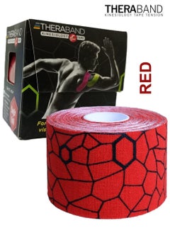 TheraBand Kinesiology Tape Waterproof Physio Tape for Pain Relief Muscle and Joint Support, Standard Roll with Xact Stretch Application Indicators (Red)  - Image 1