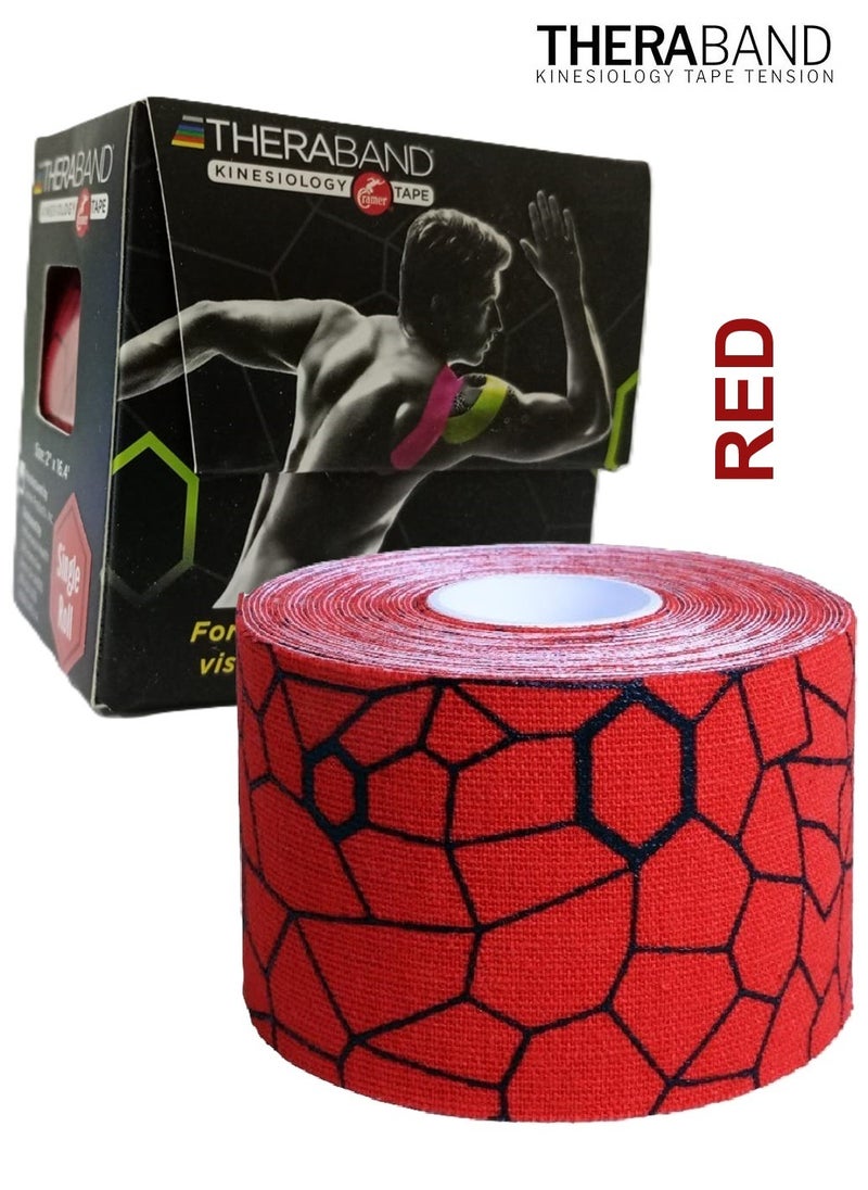 TheraBand - Kinesiology Tape Waterproof Physio Tape for Pain Relief Muscle and Joint Support, Standard Roll with Xact Stretch Application Indicators (Red) - Image 1