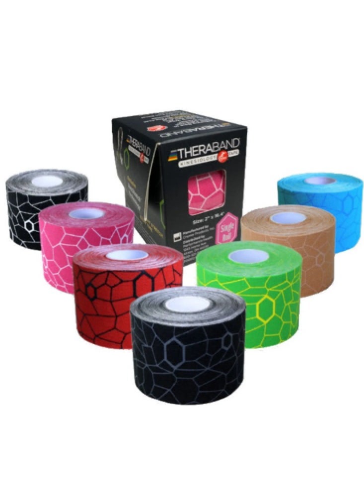 TheraBand - Kinesiology Tape Waterproof Physio Tape for Pain Relief Muscle and Joint Support, Standard Roll with Xact Stretch Application Indicators (Red) - Image 1