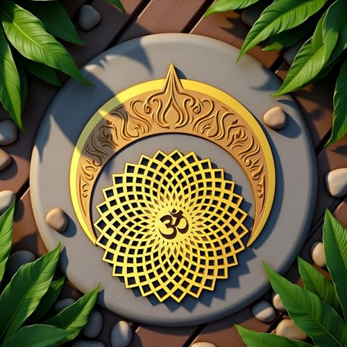 My Dream Carts 15x15cm Golden Om Round Decorative Wall Art Mdf Wooden Om Chakra For Temple, Living Room, Bedroom, Office, Hotel, Home Decor Items, Gift Item, Mandala Wall Hanging For House Decoration - Image 5