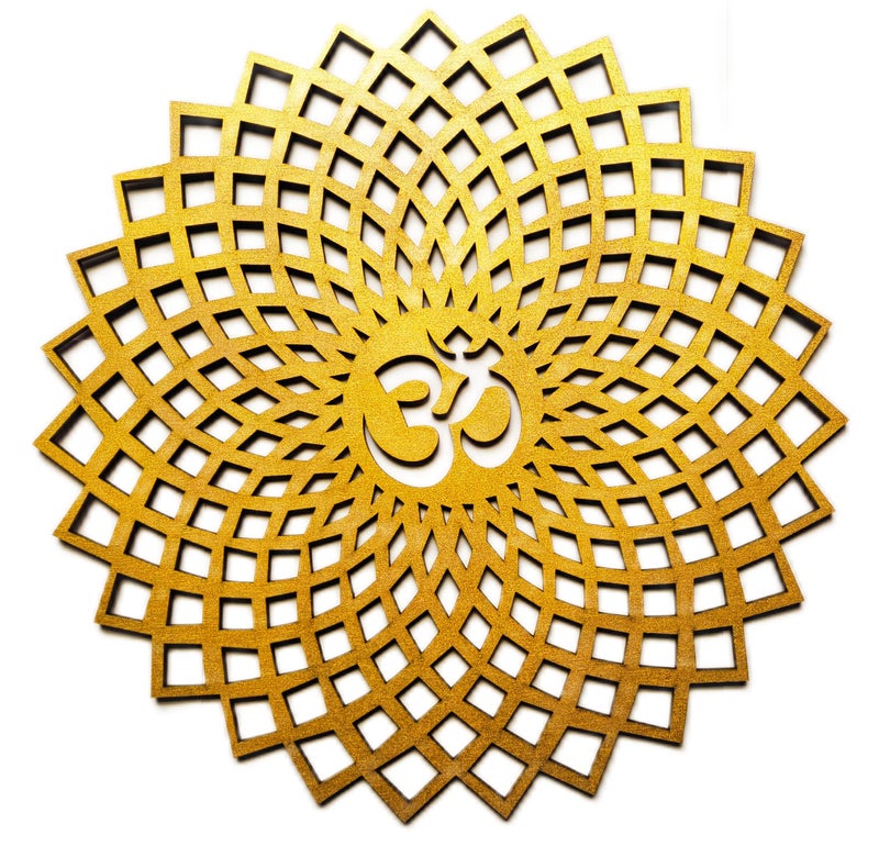 My Dream Carts 15x15cm Golden Om Round Decorative Wall Art Mdf Wooden Om Chakra For Temple, Living Room, Bedroom, Office, Hotel, Home Decor Items, Gift Item, Mandala Wall Hanging For House Decoration - Image 2