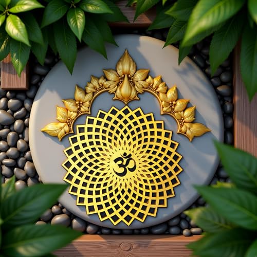 My Dream Carts 15x15cm Golden Om Round Decorative Wall Art Mdf Wooden Om Chakra For Temple, Living Room, Bedroom, Office, Hotel, Home Decor Items, Gift Item, Mandala Wall Hanging For House Decoration - Image 1