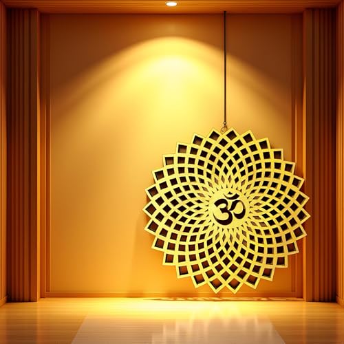 My Dream Carts 15x15cm Golden Om Round Decorative Wall Art Mdf Wooden Om Chakra For Temple, Living Room, Bedroom, Office, Hotel, Home Decor Items, Gift Item, Mandala Wall Hanging For House Decoration - Image 3