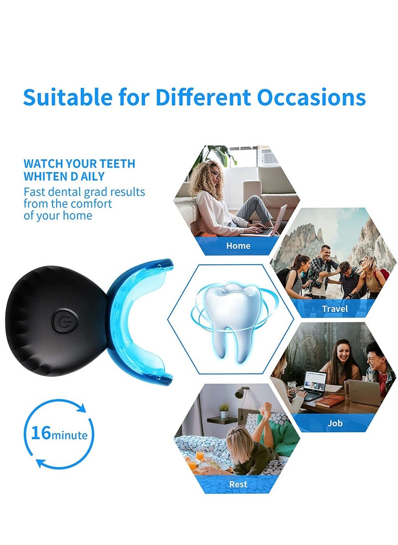 مجموعة تبييض الأسنان المنزلية اللاسلكية جل تبييض الأسنان مع 16 نقطة ضوء LED وصينية مبيض الأسنان يساعد على إزالة البقع طقم تبييض الأسنان القابل لإعادة الشحن باللون الأسود