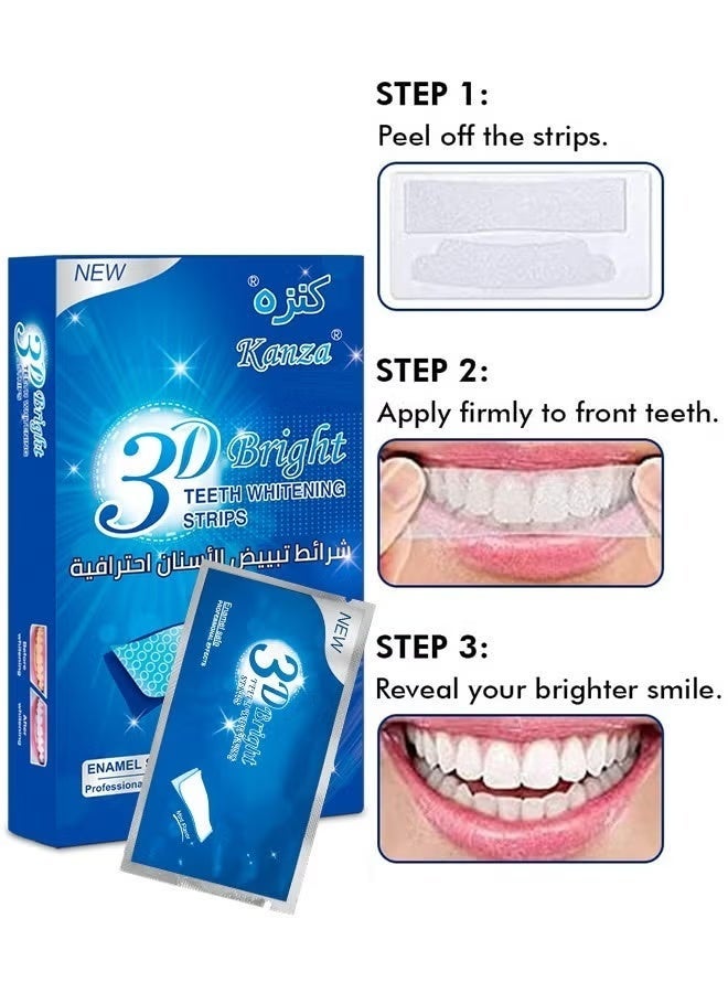 Kanza 3D Bright Teeth Whitening Strips Safe Formula 100% Genuine Branded PAP+ Teeth Whitening Strips 10 Treatments Professional Teeth Whitener for Teeth Enamel & Stains Removal | Unisex - Image 2