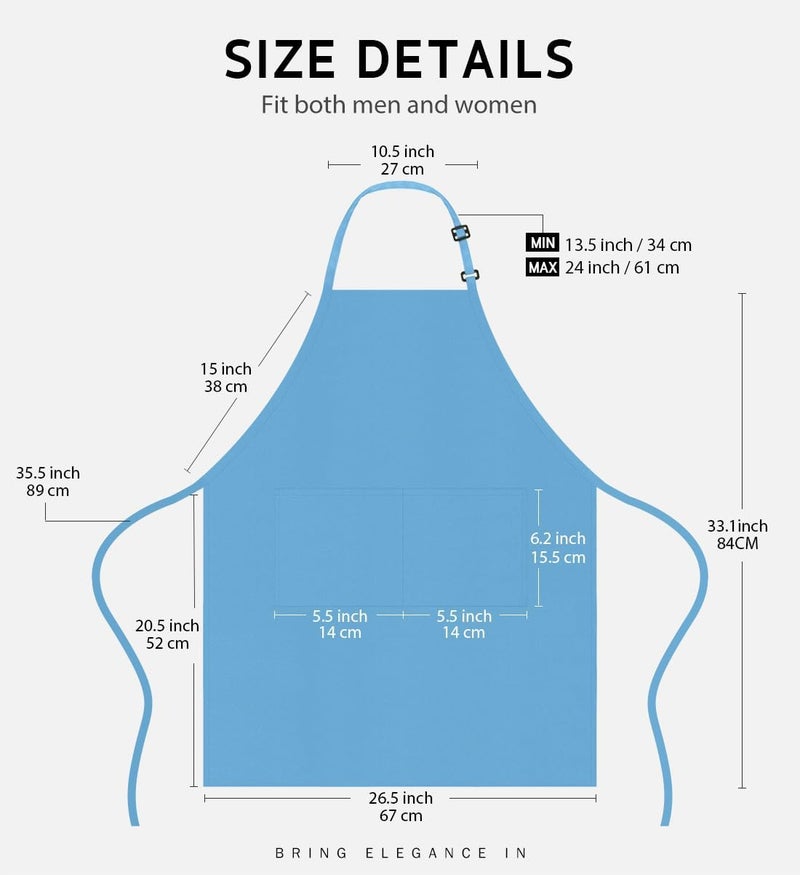 Syntus Adjustable Bib Apron with 2 Pockets Cooking Kitchen Aprons for Women Men Chef, Blue Light, 26.77×33.07 inch - Image 2