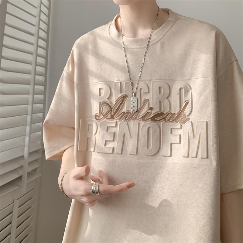 Deerskin Velvet Summer Short-Sleeved T-Shirt Steel Printed Loose Casual American Fashionable Solid Color Round Neck Breathable All-Match Casual Short T-Shirt - Image 4