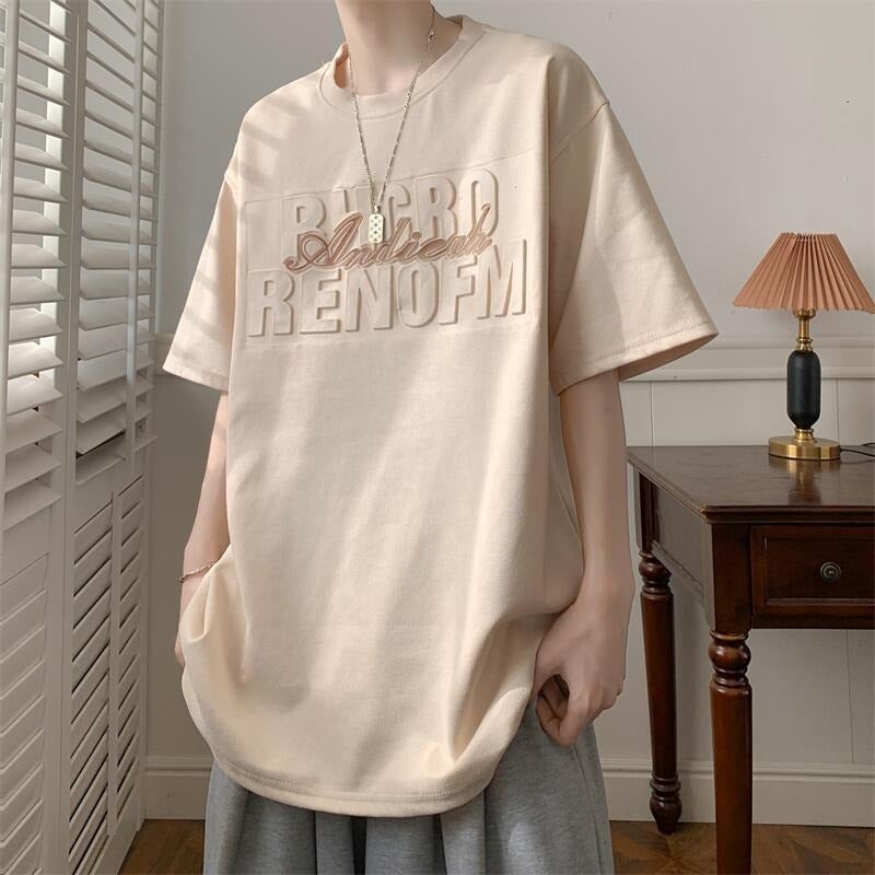 Deerskin Velvet Summer Short-Sleeved T-Shirt Steel Printed Loose Casual American Fashionable Solid Color Round Neck Breathable All-Match Casual Short T-Shirt - Image 2