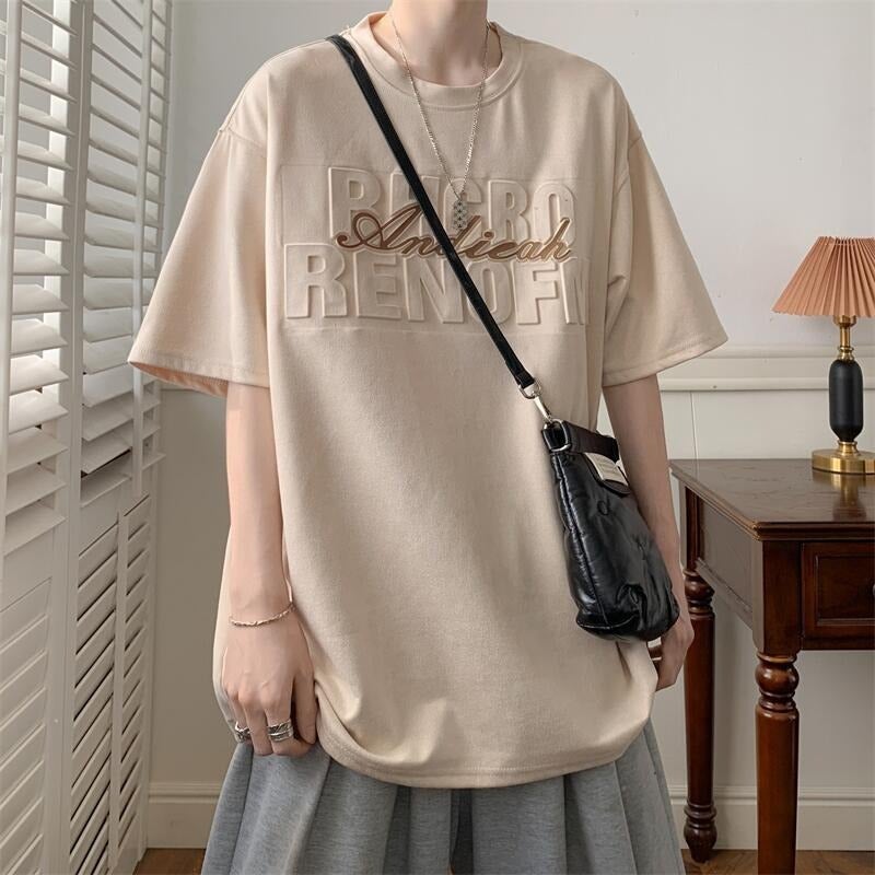 Deerskin Velvet Summer Short-Sleeved T-Shirt Steel Printed Loose Casual American Fashionable Solid Color Round Neck Breathable All-Match Casual Short T-Shirt - Image 3
