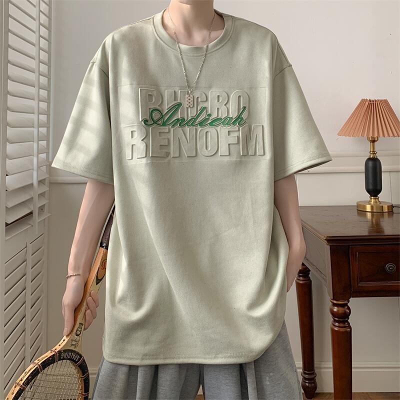Deerskin Velvet Summer Short-Sleeved T-Shirt Steel Printed Loose Casual American Fashionable Solid Color Round Neck Breathable All-Match Casual Short T-Shirt - Image 5