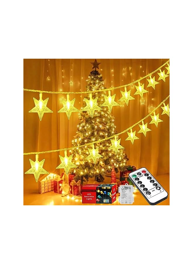 The Bros أضواء خيطية سحرية على شكل نجوم 80LED بطارية تعمل 10م مقاومة للماء مع جهاز تحكم عن بعد للمنزل، الحفلات، الزينة (أبيض دافئ) - Image 2