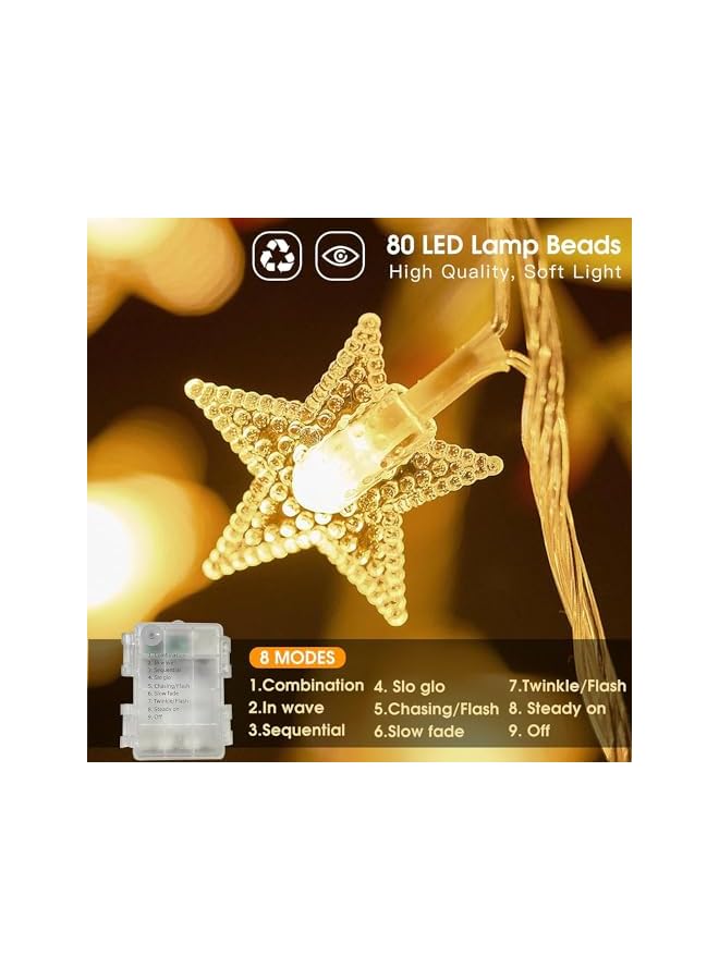 The Bros أضواء خيطية سحرية على شكل نجوم 80LED بطارية تعمل 10م مقاومة للماء مع جهاز تحكم عن بعد للمنزل، الحفلات، الزينة (أبيض دافئ) - Image 4